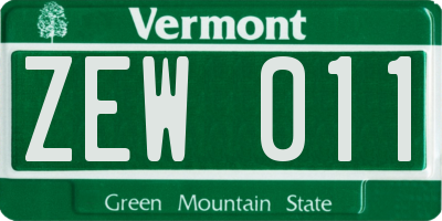 VT license plate ZEW011