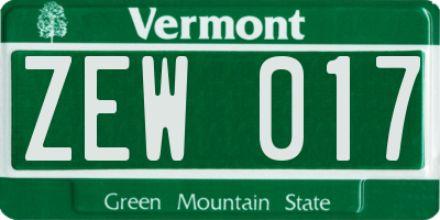 VT license plate ZEW017