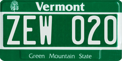 VT license plate ZEW020