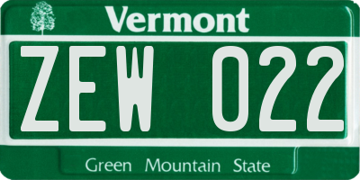 VT license plate ZEW022