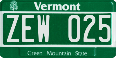VT license plate ZEW025