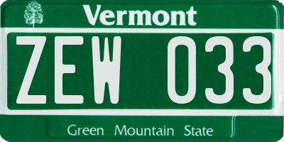 VT license plate ZEW033