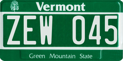 VT license plate ZEW045