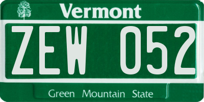 VT license plate ZEW052