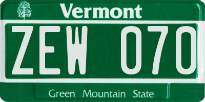 VT license plate ZEW070