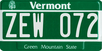VT license plate ZEW072