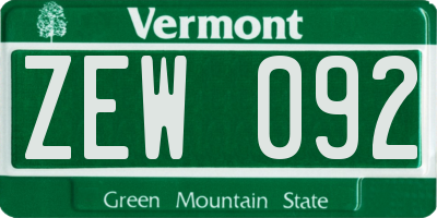 VT license plate ZEW092
