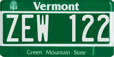 VT license plate ZEW122