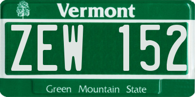 VT license plate ZEW152