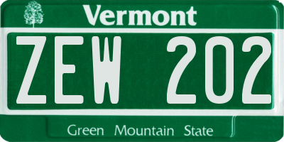 VT license plate ZEW202
