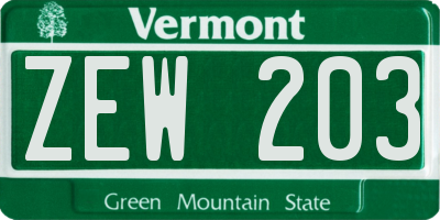 VT license plate ZEW203