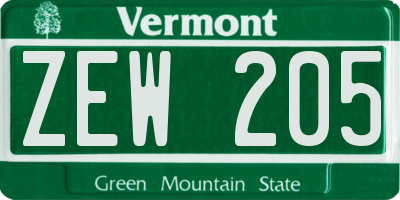VT license plate ZEW205