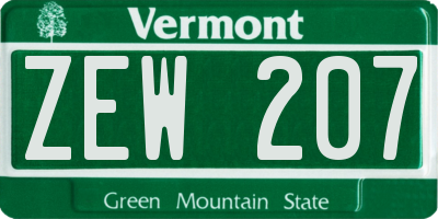VT license plate ZEW207