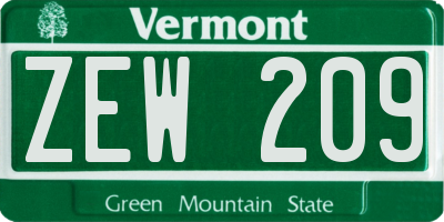 VT license plate ZEW209