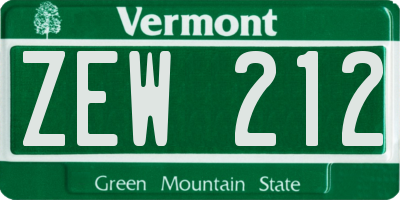 VT license plate ZEW212