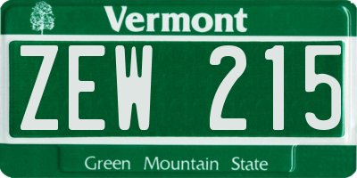 VT license plate ZEW215