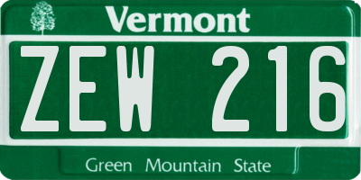 VT license plate ZEW216