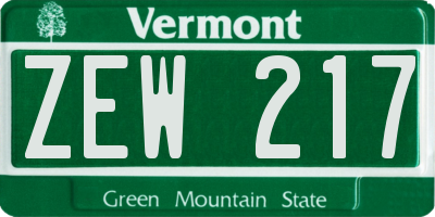 VT license plate ZEW217