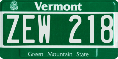 VT license plate ZEW218