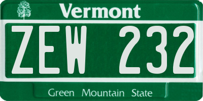 VT license plate ZEW232