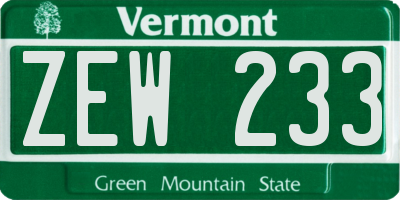 VT license plate ZEW233