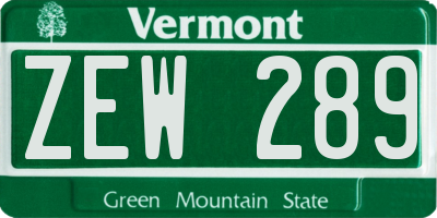 VT license plate ZEW289