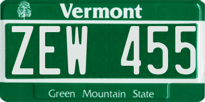 VT license plate ZEW455