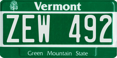VT license plate ZEW492