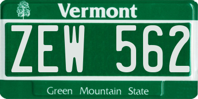 VT license plate ZEW562