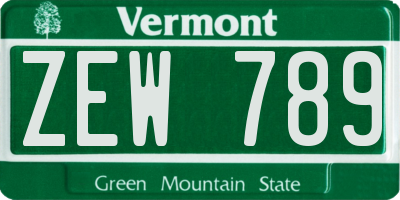 VT license plate ZEW789