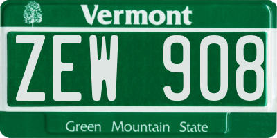 VT license plate ZEW908