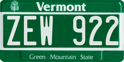 VT license plate ZEW922