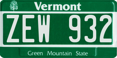 VT license plate ZEW932