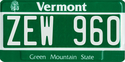 VT license plate ZEW960