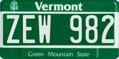 VT license plate ZEW982