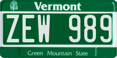 VT license plate ZEW989