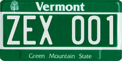 VT license plate ZEX001