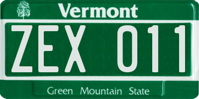 VT license plate ZEX011