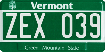 VT license plate ZEX039