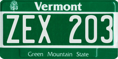 VT license plate ZEX203