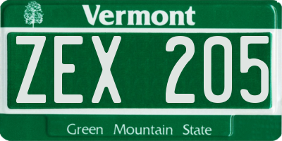 VT license plate ZEX205