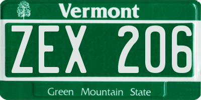 VT license plate ZEX206