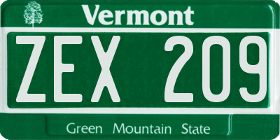 VT license plate ZEX209