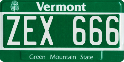 VT license plate ZEX666