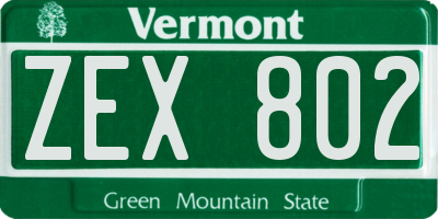 VT license plate ZEX802