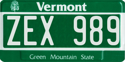 VT license plate ZEX989
