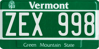 VT license plate ZEX998
