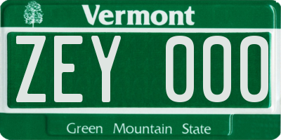 VT license plate ZEY000