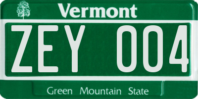 VT license plate ZEY004