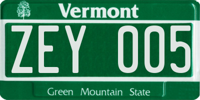 VT license plate ZEY005